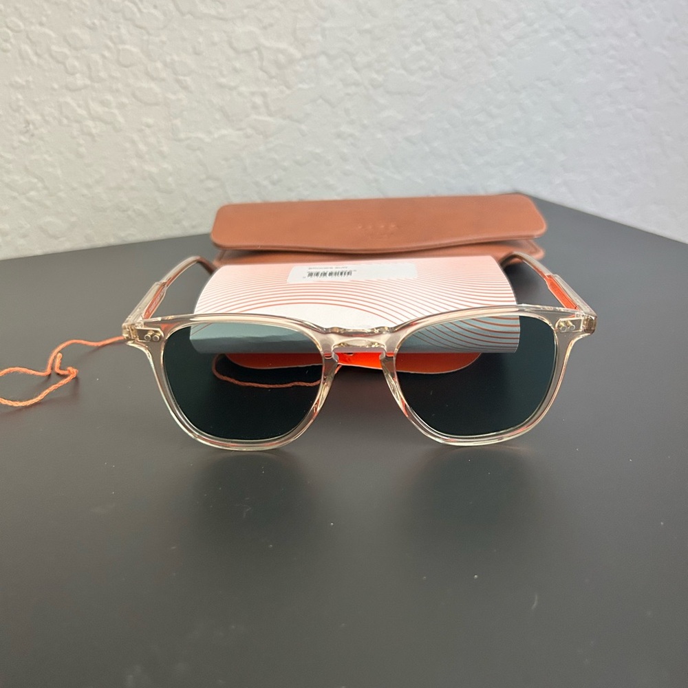 NEW! Garrett Leight Brooks Sunglasses in Champagne/ semi-flat blue smoke lens